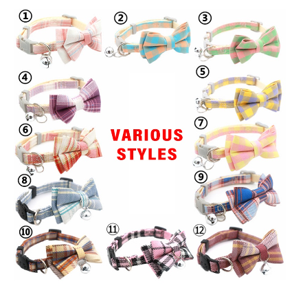 Adjustable Bowknot Cat Collar with Bells Necklace Buckle Small Dog Kitten Collars