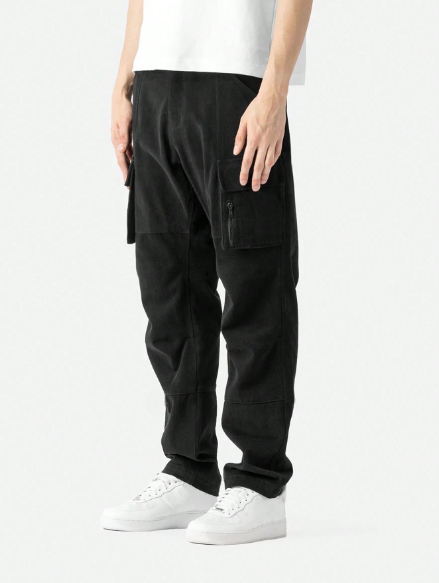 Manfinity EMRG Men's Loose Fit Cargo Pants With Big Pockets, Solid Color