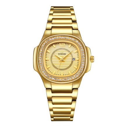 Wwoor Top Brand Luxury Women Watches Gold Watch Stainless Steel Square Waterproof Ladies FULL GOLD
