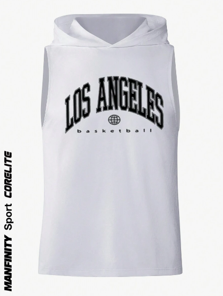 Manfinity Sport Corelite Men Summer Casual Sleeveless Letter Print Hooded Sports Tank Top