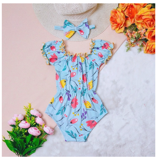 Candy Puffed Lettuce Baby Onesie with Turban 0-12 Months 2