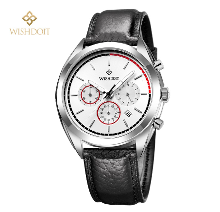 WISHDOIT Watch For Men Original Waterproof Leather Strap Business Quartz Fashion Luminous Wristwatch WHITE