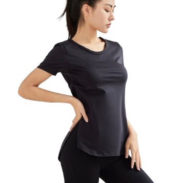 MOVING PEACH Women Yoga T Shirt Sports Gym Side Slits Top Breathable Fitness Running Short Sleeve CTE