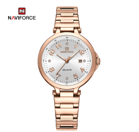 Naviforce NF5031 Ladies Fashion Casual Quartz Waterproof Stainless Steel Wristwatch ROSEGOLD WHITE