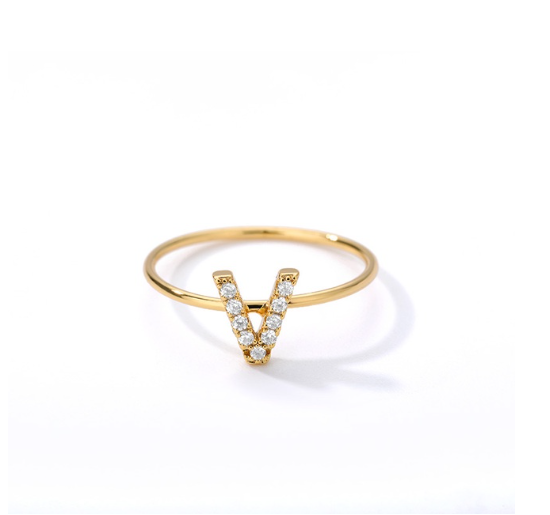 Maxzone Initial Letter Rings For Women Stainless Steel Gold Ring A-Z Letters Finger Ring Couple Wedding Aesthetic Jewelry Gift V