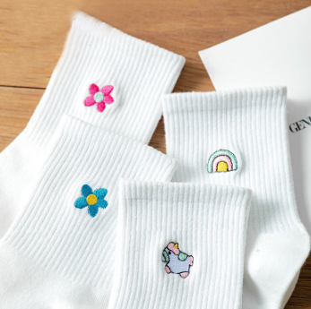 Cute Embroidery Street Women Men Fashion Kawaii Ankle Socks