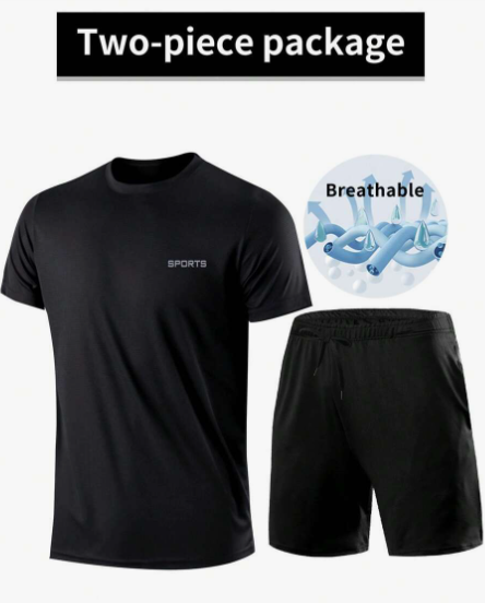 2-Piece Men Sports Set With Quick Dry & Breathable T-Shirt, Stylish Casual Pocket Shorts, Drawstring, Lightweight, For Running, Basketball, Fitness, Top Workout Sets
