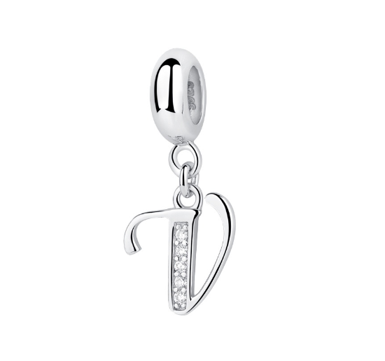 26 English Letter Pendants Suitable For Pandora Bracelet DIY Necklace 925 Silver-Plated Charm Simple Fashion Jewelry Pendant V