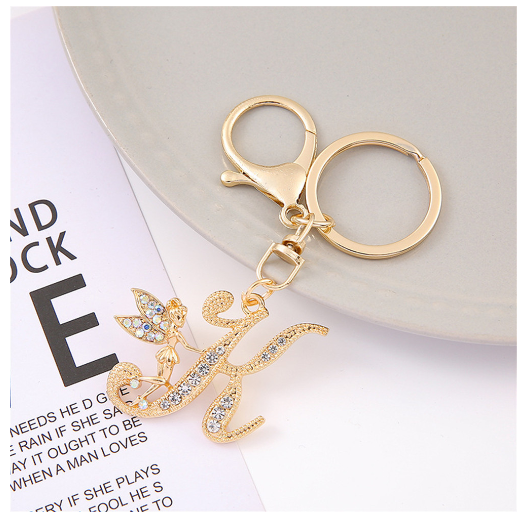 Exquisite Elf Letter Metal Keychains Luxury Gold Color Rhinestone Alphabet Keyrings For Men Women Handbag Ornaments Gifts K