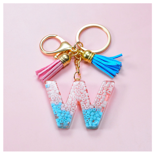 A-Z 26 Letter Silicone Beads Filling Keychain Candy Color Name Initial Resin Keyring DIY Accessories Women Bag Ornaments W