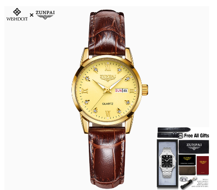 Zunpai Women Waterproof Stainless Steel Unisilver Gold Business Watch with Box GOLDEN