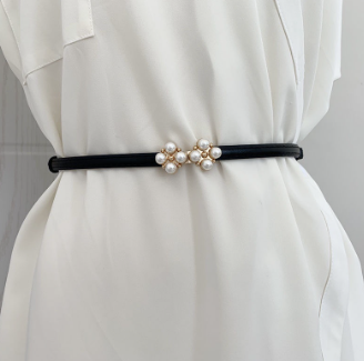 LEVAO Women's Adjustable Pearl Belt Decoration with Skirt Overcoat Fashion Thin Belt