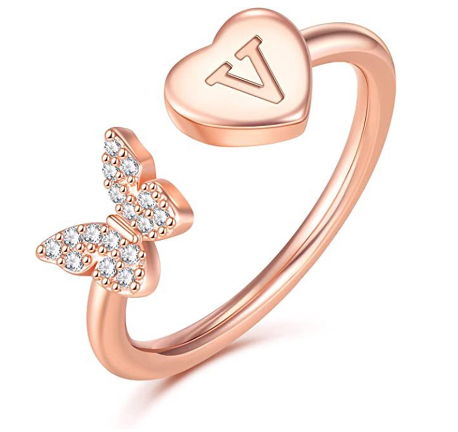 26 English letters Diamond ring Women's adjustable opening copper ring Jewelry V