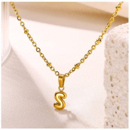 Letter Necklace for Women, 18K Gold Plated Balloon Initial Necklaces Personalized Gold A-Z Alphabet Pendant Cute Name Choker Necklace S