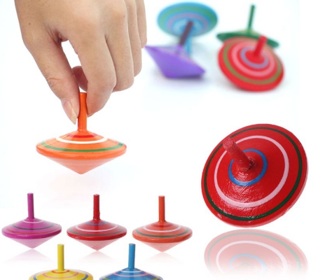 ED Shop Mini Rotating Multi colour Wooden Spinning Tops Kids Toy Traditional Baby Toys sold by each