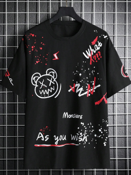 Manfinity EMRG Men T-Shirts Baggy Crew Neck Short Sleeve Graffiti Tee Funny Casual Summer Polyester