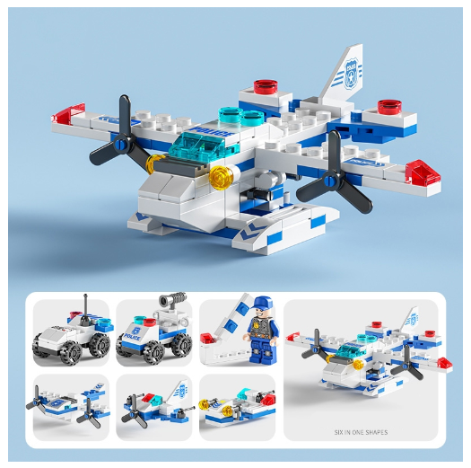 City Series 6 IN 1 SWAT Engineering Vehicle Educational Toy Model Block Toys Boy Children's Day Gift B38