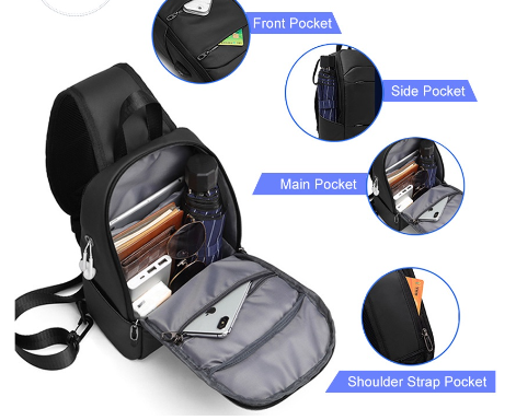 Chest Bag for Men Crossbody Bag Sport Sling Bag Shoulder Bag with USB Port