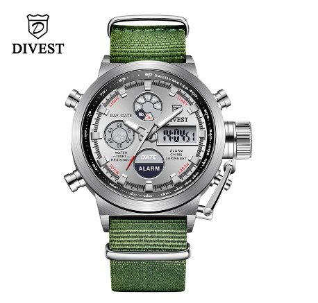DIVEST Men's Watches Top Brand Fashion Casual Chrono Business Quartz Digital Men Watch Waterproof Luminous 9013 GREEN WHITE
