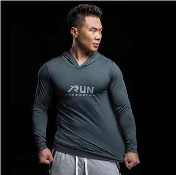 Jacket hoodie long-sleeved T-shirts men quick-drying breathable clothes sports training fitness elastic T shirt