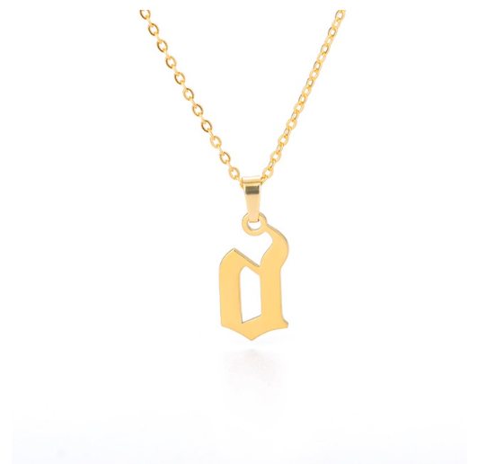 Maxzone Tiny Old English Letters Necklaces For Women Lowercase Initial A-Z Letter Pendant Necklace Men Vintage Font Boho Jewelry Gift D