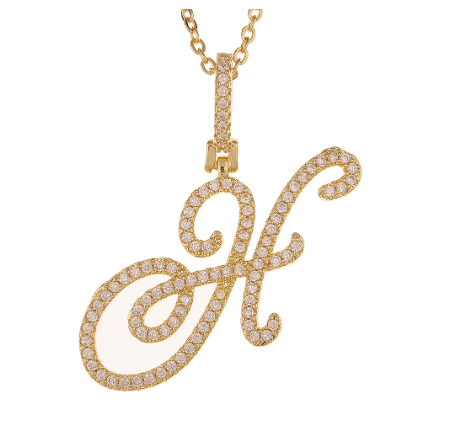 Fashion A-Z Initial Cursive Letters Pendant Necklace For Women Gold Color Shiny Rhinestone Chain Necklace Jewelry Gift H