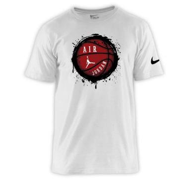 NIKE AIR Basketball print Men's fashion Round neck cotton T-shirt Short sleeve (White and gray)