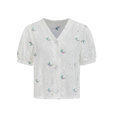 Lovito Women Casual Ditsy Floral Wrap Embroidery Eyelet Blouse LNE27217 (Multi-Color)