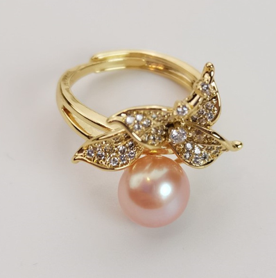 Natural Freshwater Pearl Button Ring for Women