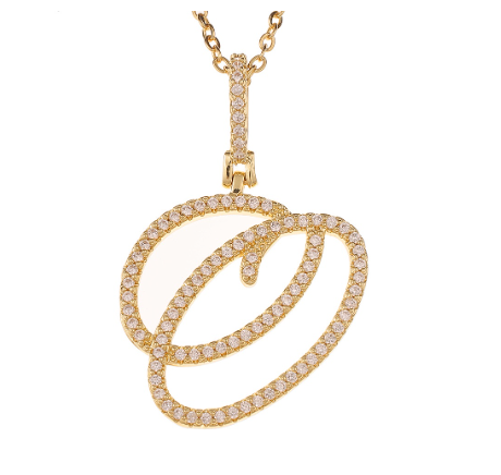 Fashion A-Z Initial Cursive Letters Pendant Necklace For Women Gold Color Shiny Rhinestone Chain Necklace Jewelry Gift O