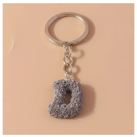 Fashion Rose 26 Letter Keychains Sweet Flower A-Z Alphabet Keyrings For Women Handbag Pendant Ornaments Jewelry Accessories D