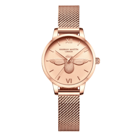 Hannah Martin Women Watches Japan Quartz Movement Watch 3D Bee Dial Stainless Steel Waterproof Wristwatch GOLD