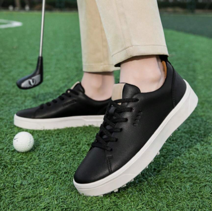 Men Outdoor Golf Shoes Professional Anti-Slip Sole, Solid Color Microfiber Leather, Suitable For Unisex Golf Training And Outdoor Sports Shoes