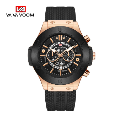 VA VA VOOM Men's Watch Top Brand Luxury Sports Wristwatch Silicone Strap Japanese Movement Calendar Quartz Waterproof Watch