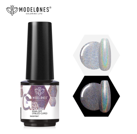 MODELONES Holographic Nail Polish Inspire Glitter Gel Pink Metallic Soak Off Iridescent Mermaid Mirror Effect 7ml