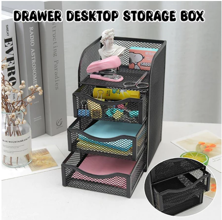 Tray Drawer stationery storage box table rack metal note box office stationery three-layer grid box
