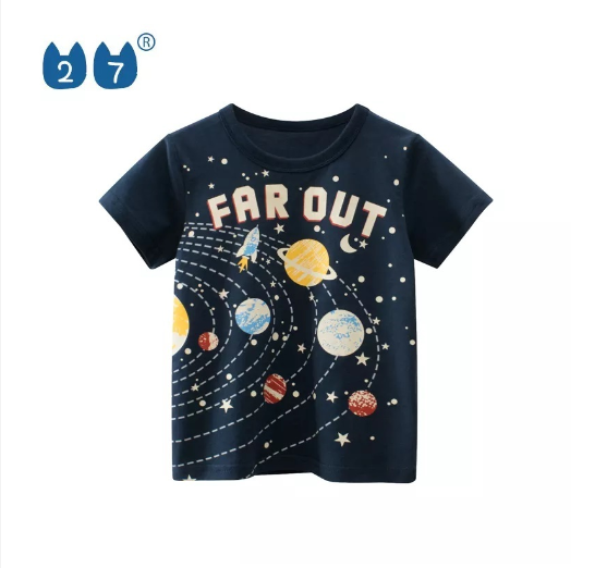 27Kids Quality Summer Clothing Kids Shirt Cotton Plane Fish Animals Dino Fashion Casual Boy Toddler D14