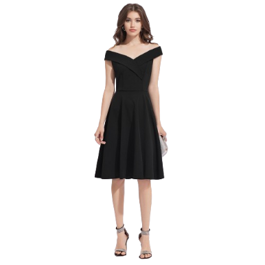 Lovito Women Elegant Plain Backless Cold Shoulder High Waist Dress L41LD022 (Black)