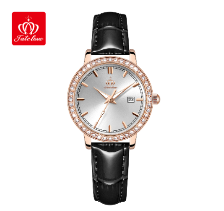 Fate Love Watch For Women Waterproof Leather Strap Stainless Steel With Box Original Quartz Luminous Authentic Fashion Watches WHITE DIAL ROSEGOLD CASE BLACK LEATHER STRAP