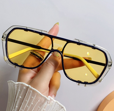 Hip Hop Big Frame Vintage Sun Glasses One Piece Sunshade Round Face Thin Sunglasses For Women