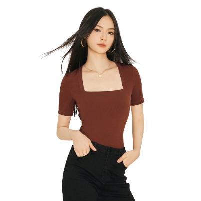 Lovito Women Basic Square Neck T-Shirt L61AD040 (Brown)