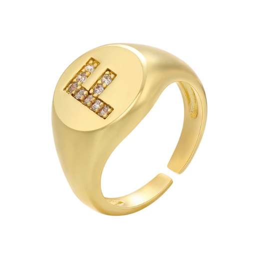 Maxzone A-Z Letter Hip Hop Gold Color Metal Finger Rings Adjustable Opening Ring Initials Name Alphabet Female Party Fashion Jewelry F