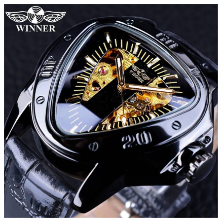 WINNER Classic Style Men watch Fashion Casual Automatic Mechanical Watch Top Brand hollowed out triangle large dial watch for men 1