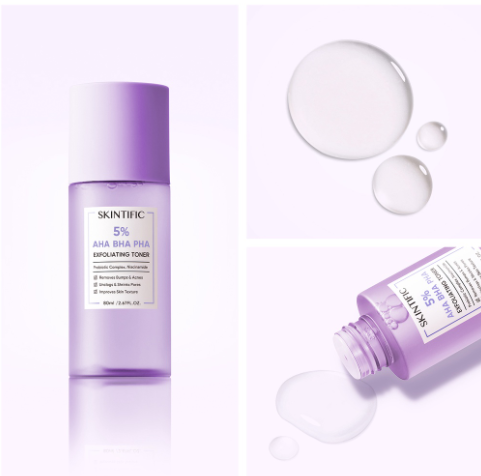 Skintific 5% Aha Bha Pha Exfoliating Toner Face Exfoliation Facial Glow And Smooth Skin 80ML