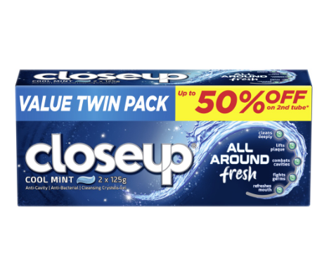 Closeup All Around Fresh Gel Toothpaste Cool Mint 125g Twin Pack