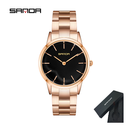 Sanda New Women Fashion Trend Simple and Generous Quartz Watch Creative Personality Steel Band Women Watch BLACK ROSEGOLD