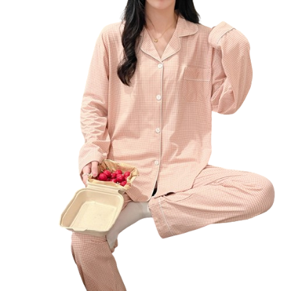 Lovito Women Button Pocket Lady Slacks Pajama Set LNA34028 (Pink)