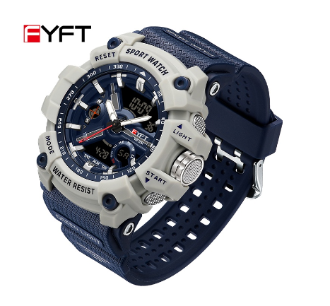 FYFT Men Watch Waterproof Military Multi-display Dial Luminous Luxury Men Watch-4 BLUE GRAY
