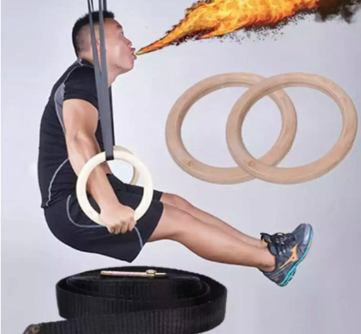 Anywhere Fitness Wood Gymnastic Ring Olympic Strength Training Gym Rings for Crossfit Exercise
