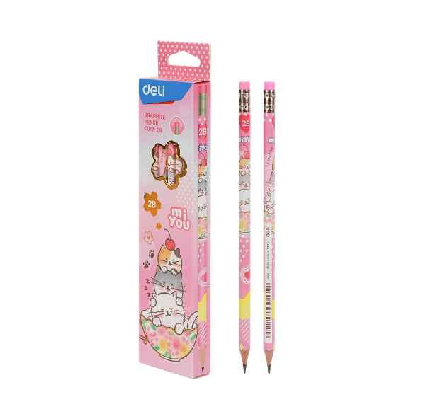 Deli 12pcs Graphite Pencil 2B Hexagonal Barrel Pencil With Eraser School Supplies φ2.4mm EC012-2B